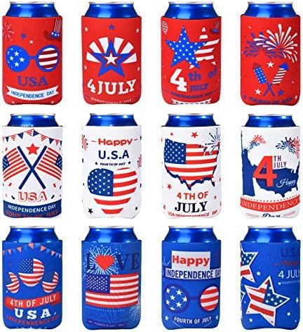 4th of July Decorations, 12PCS Beer Can Cooler Sleeves for Fourth of July Independence Day Decor,... | Amazon (US)