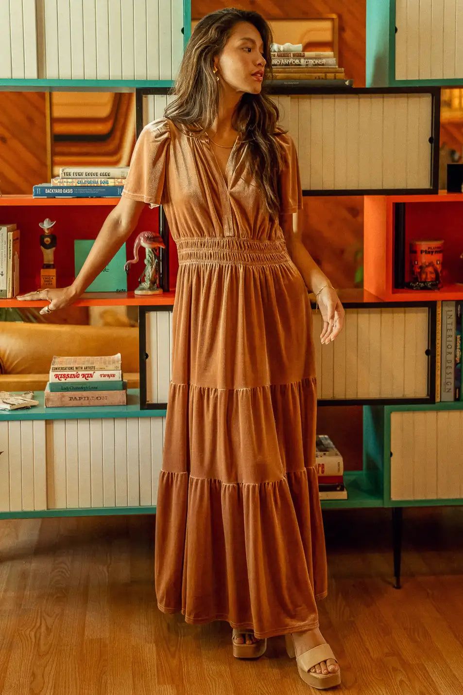 Marlowe Velvet Dress in Taupe | Bohme