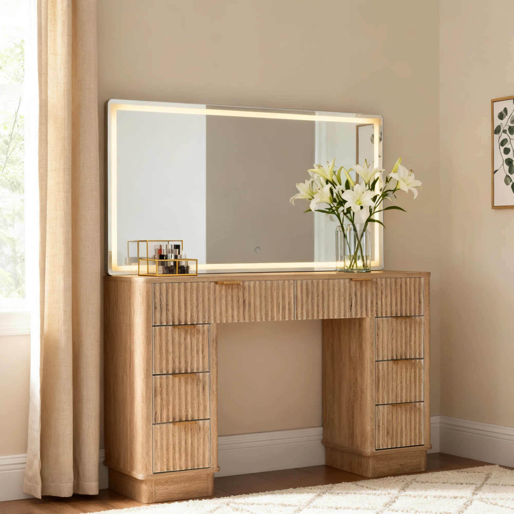 48-Inch Vanity with LED Lighted Mirror and 8 Drawers | Wayfair North America