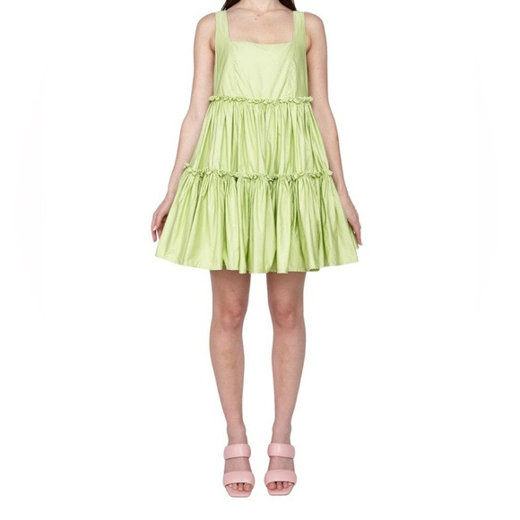 Aureta Dahlia Mini Dress Matcha Green Anthropologie Babydoll Size XSmall NWOT | Poshmark