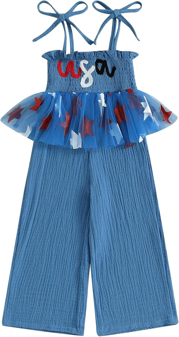 4th Fourth Of July Toddler Girl Outfit Usa Romper Spaghetti Strap Jumpsuit Red White And Blue Out... | Amazon (US)
