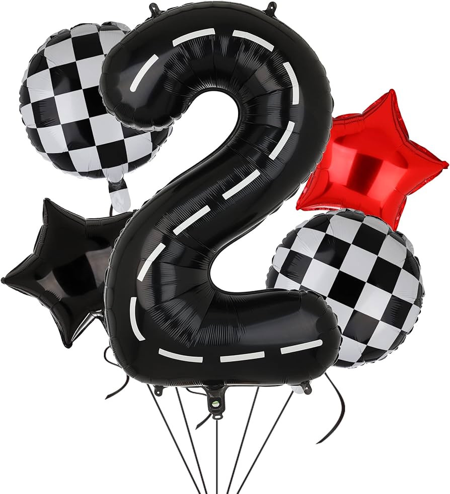 Race Car Birthday Balloons 40 Inch Racetrack Number Balloon 2 Black Boys Two Fast Birthday Race C... | Amazon (US)