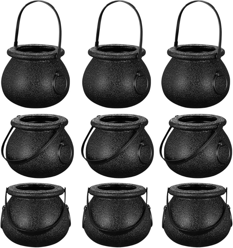 ABOOFAN 10pcs Halloween Witch Cauldron Mini Candy Cauldron 12 Pcs Black Plastic Buckets with Hand... | Amazon (US)