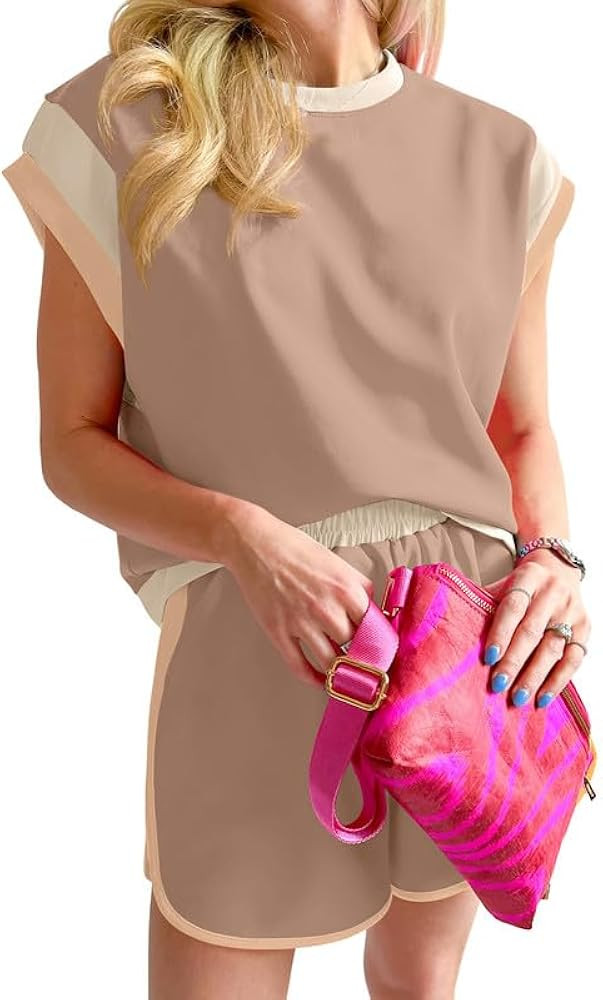 SHEWIN Women's Two Piece Lounge Sets Casual Short Sleeve Pullover Tops Matching Shorts Loungewear... | Amazon (US)