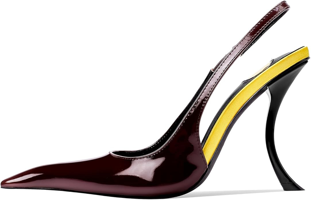 Stiletto High Heel Slingbacks for Women Patent Leather Closed Pointed Toe Pumps Slip on Elastic S... | Amazon (US)