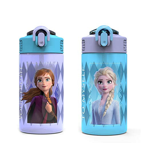 Zak Designs Disney Frozen 2 Kids Water Bottle with Spout Cover and Carrying Loop, Durable Plastic, Leak-Proof Water Bottle Design for Travel (16 oz, 2-Pack, Non-BPA, Elsa & Anna) | Amazon (US)