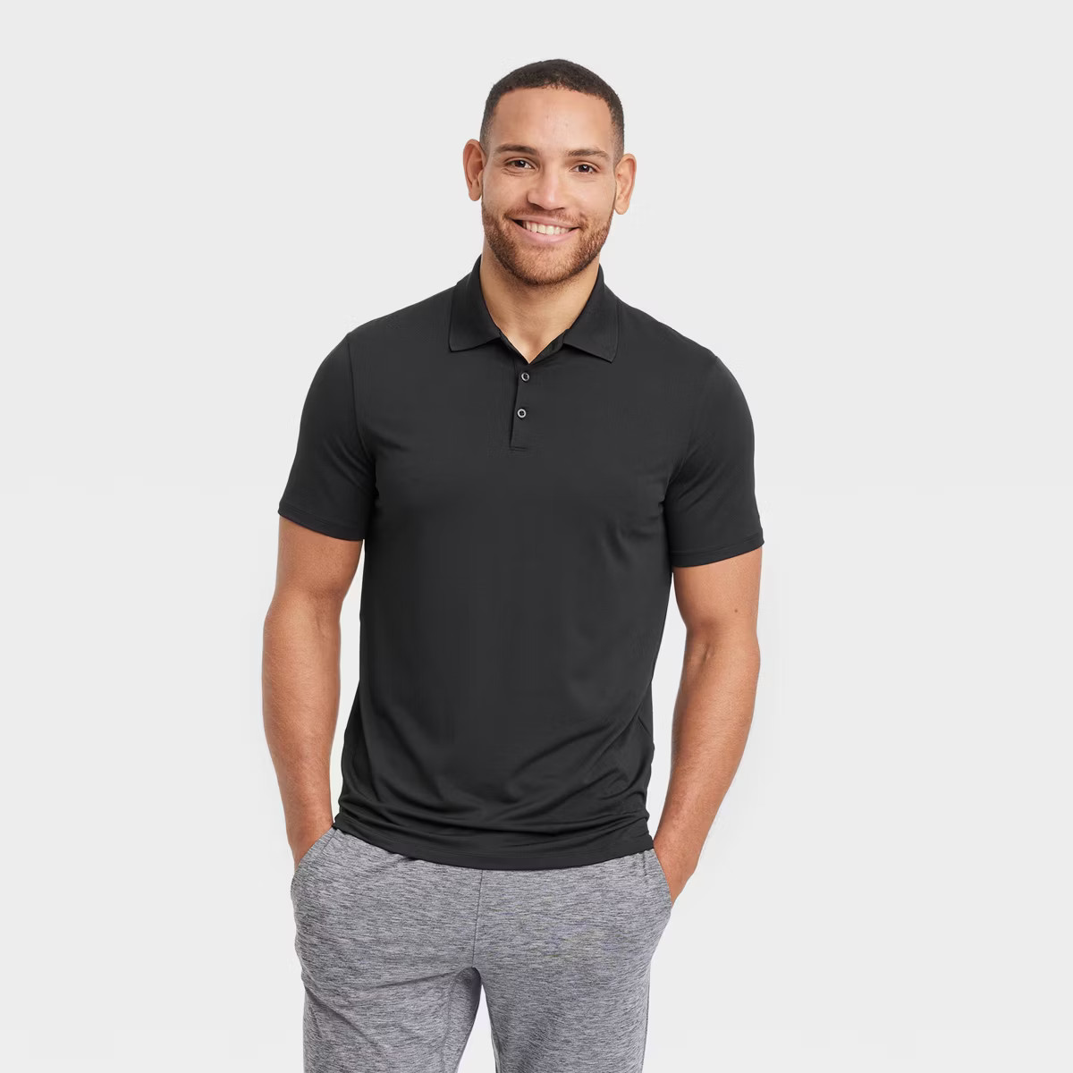 Men's Textured Polo Shirt - All In Motion™ Black L | Target