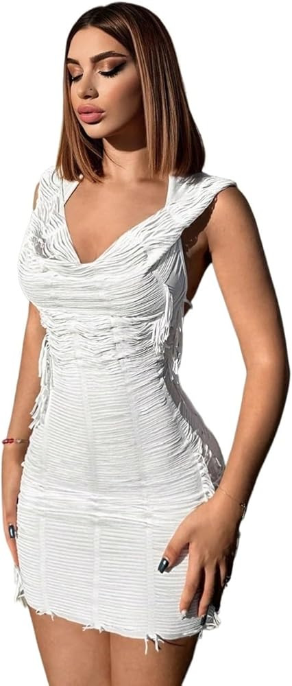Women's 2024 Summer Sexy Bodycon Short Dress Sleeveless Front Hooded Dress | Amazon (US)