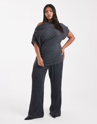 Vero Moda Curve textured jersey off shoulder drapey top in asphalt gray - part of a set | ASOS (Global)