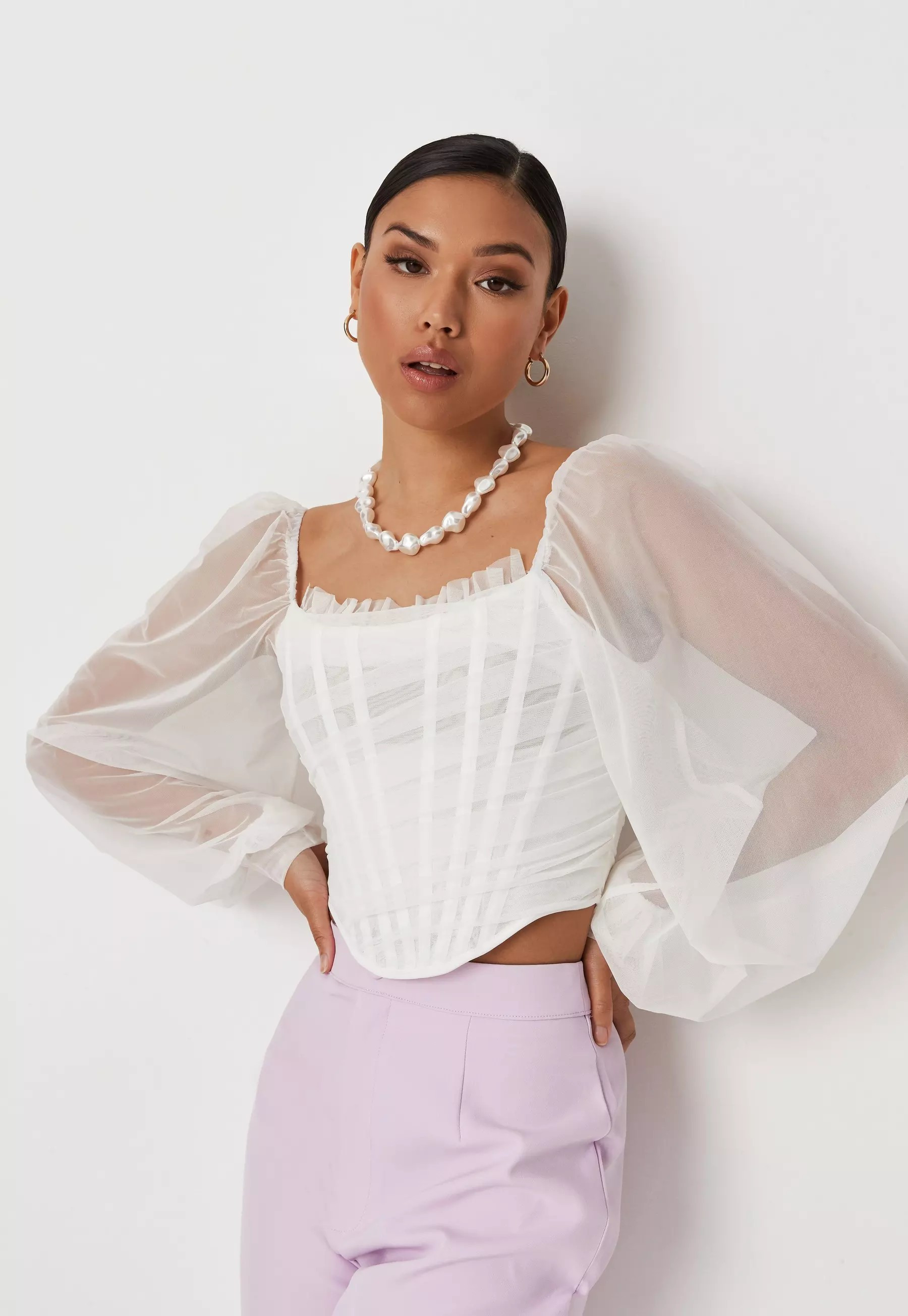 White Puff Sleeve Milkmaid Corset Top | Missguided (US & CA)