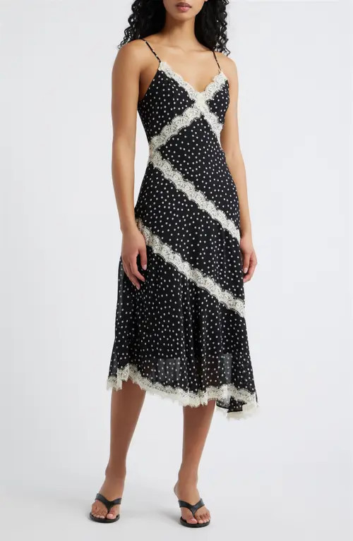 Lucy Paris Mina Polka Dot & Lace Slipdress in Black White at Nordstrom, Size Small | Nordstrom