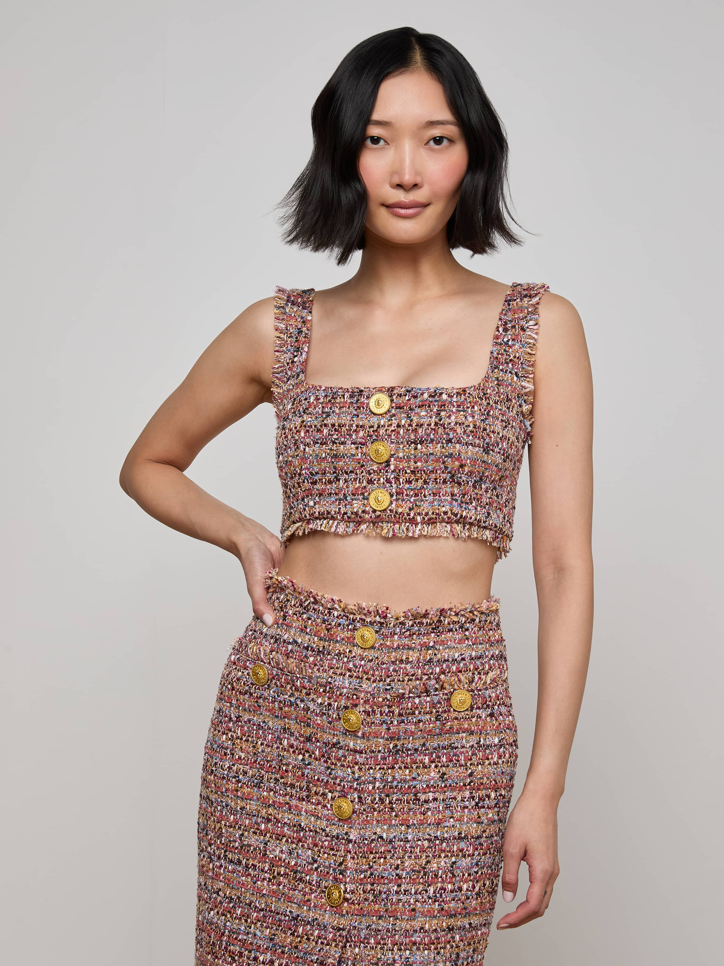 Maylin Tweed Top in Mauve/Tan Multi Tweed | L'AGENCE | L'Agence