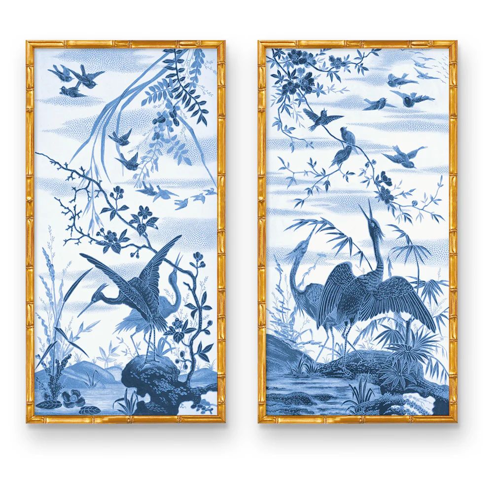 Chinoiserie Vintage Crane Mural Art Print Panel | High End | Urban Garden Prints
