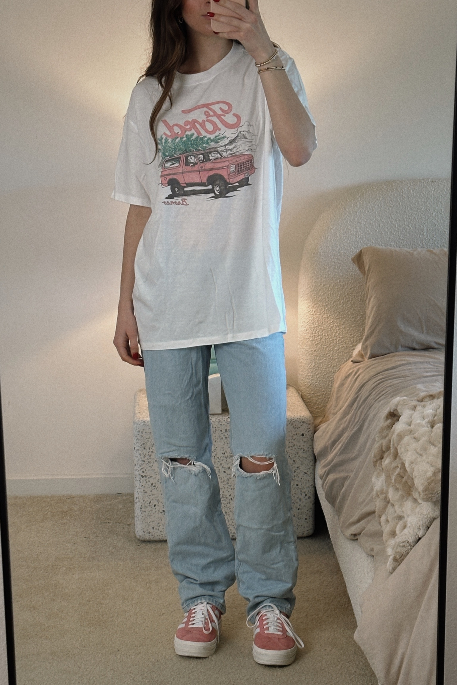 Obsessed with this pink bronco oversized tee - wearing size medium for an oversized fit!

#LTKstyletip #LTKshoecrush #LTKMostLoved