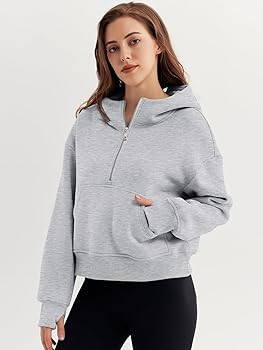 Trendy Queen Womens Hoodies Quarter Zip Pullover Oversized Sweatshirts Half Zip Pullover With Poc... | Amazon (US)