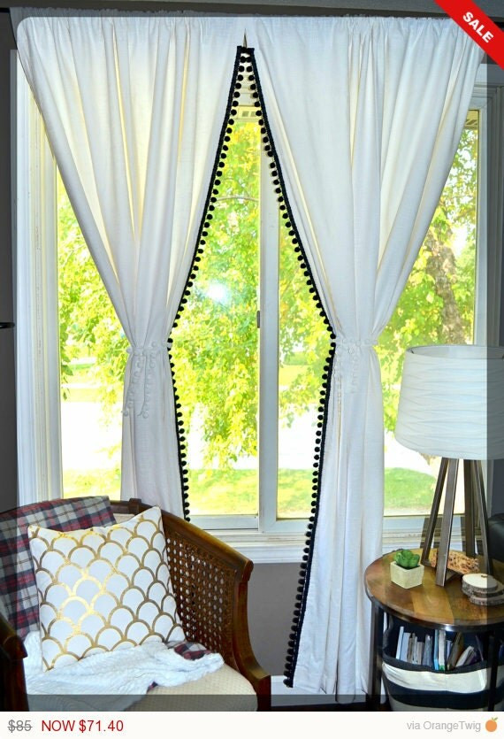 16% off Thankful Sale! Pom Pom Curtain, Pom Pom Decor, Tassel Curtain, Cafe curtain panel , or Valan | Etsy (US)