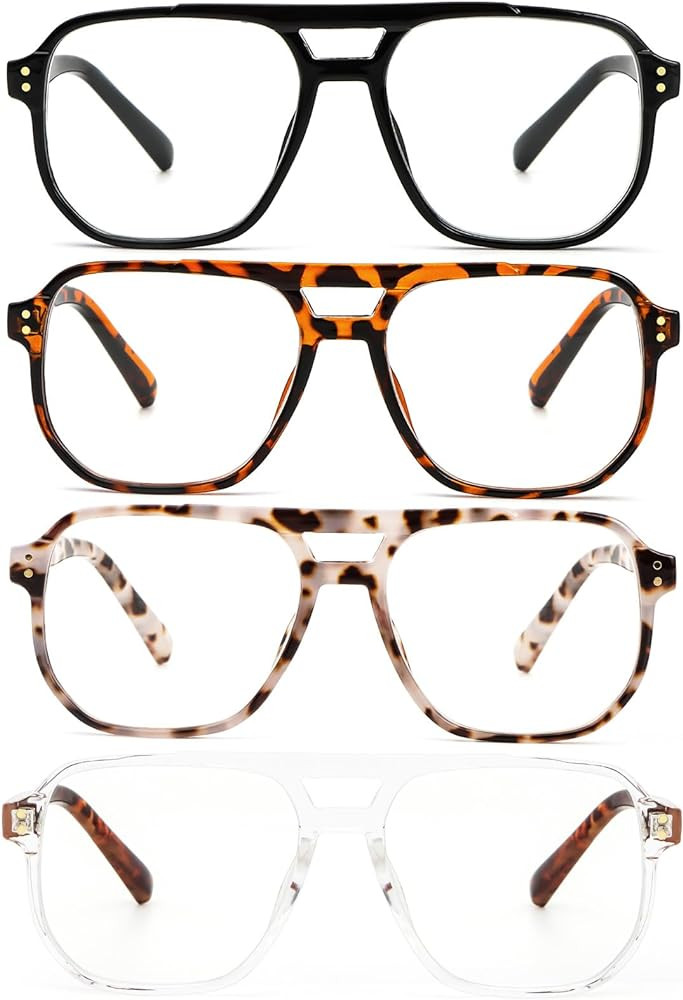KoKoBin Aviator Reading Glasses for Women Men,4 Pairs OversizedBlue Light Blocking Spring Hinge R... | Amazon (US)