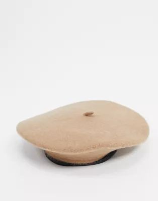 ASOS DESIGN wool beret with bound edge in camel | ASOS (Global)