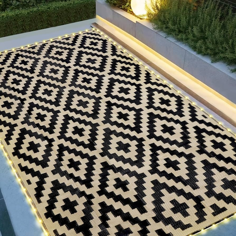 SAND MINE Reversible Mats with Led Strip Lights, Plastic Straw Rug, Modern Area Rug, Large Floor ... | Amazon (US)