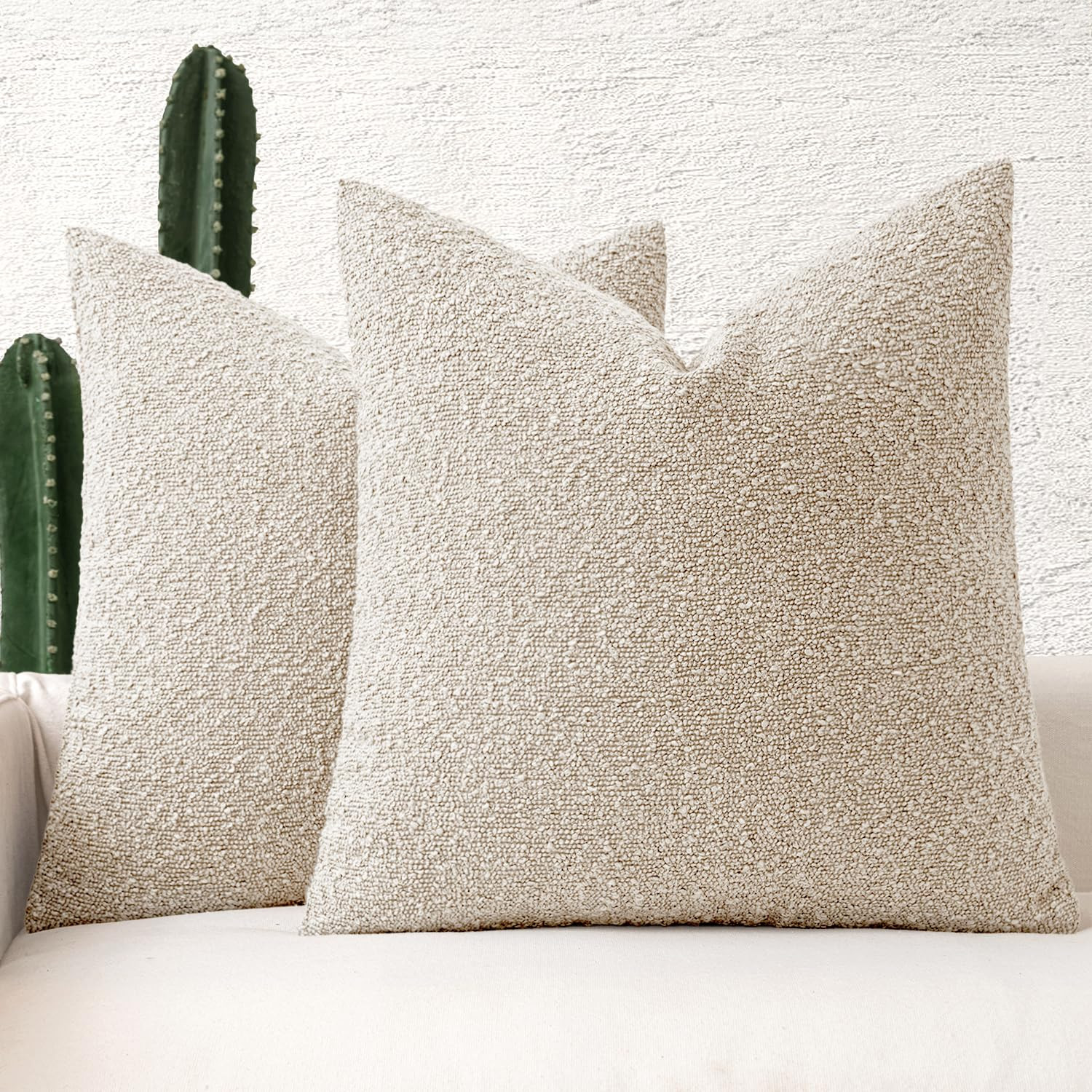 MIULEE Set of 2 Decorative Couch Pillow Covers 20x20 Inch Natural Beige Neutral Throw Pillows Tex... | Amazon (US)