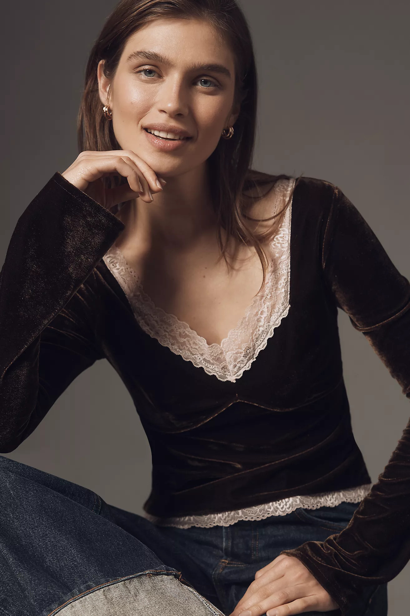 By Anthropologie Velvet Lace V-Neck Top | Anthropologie (US)