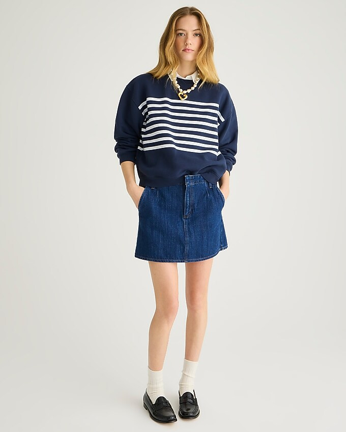 Heritage fleece cropped crewneck sweatshirt in stripe | J. Crew US