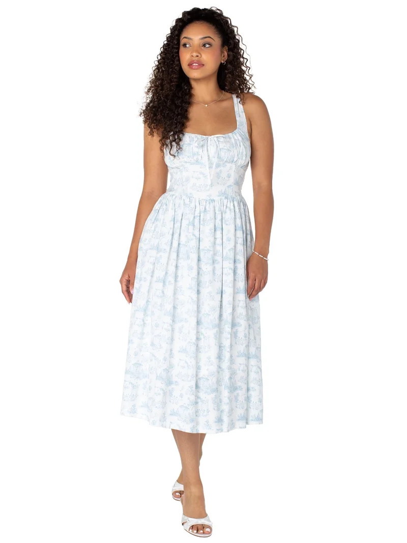 Bridgerton Celebrity Pink Women's and Women's Plus Basque Waist Midi Toile Dress, Sizes XS-4X | Walmart (US)