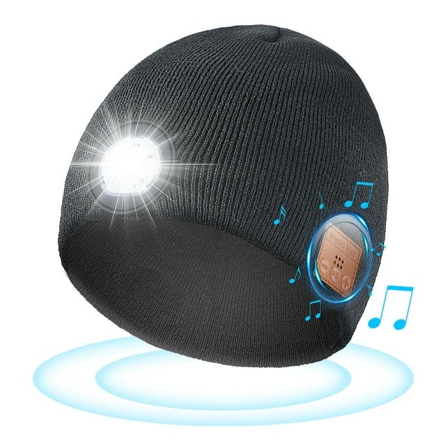 Bluetooth Beanie  with Light, Peatop Unisex Beanie Hat with 5 Led Headlamp for Outdoor , Black Li... | Walmart (US)