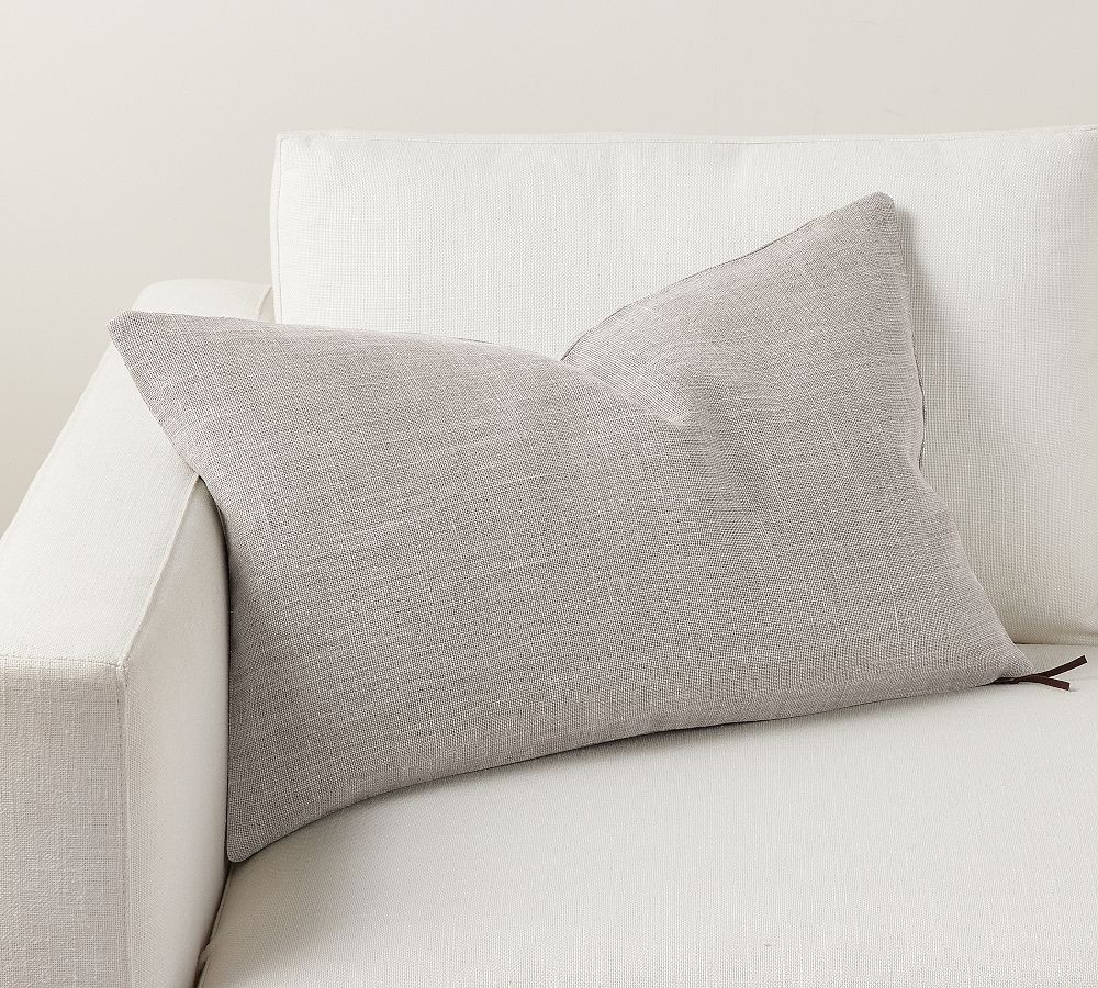 Belgian Linen Lumbar Throw Pillow Cover, 16" x 26", Pewter | Pottery Barn (US)