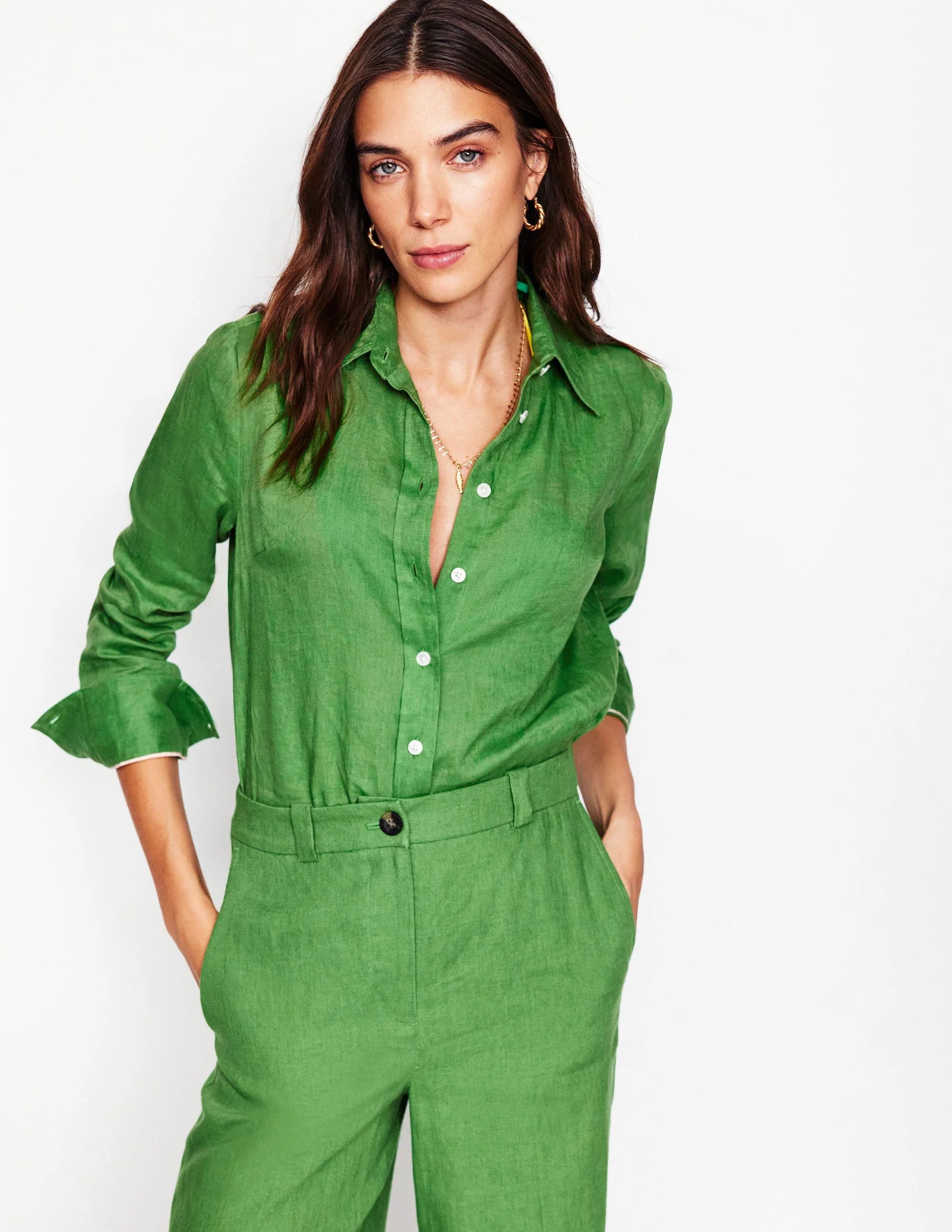 Sienna Linen Shirt-Paradise Green | Boden UK