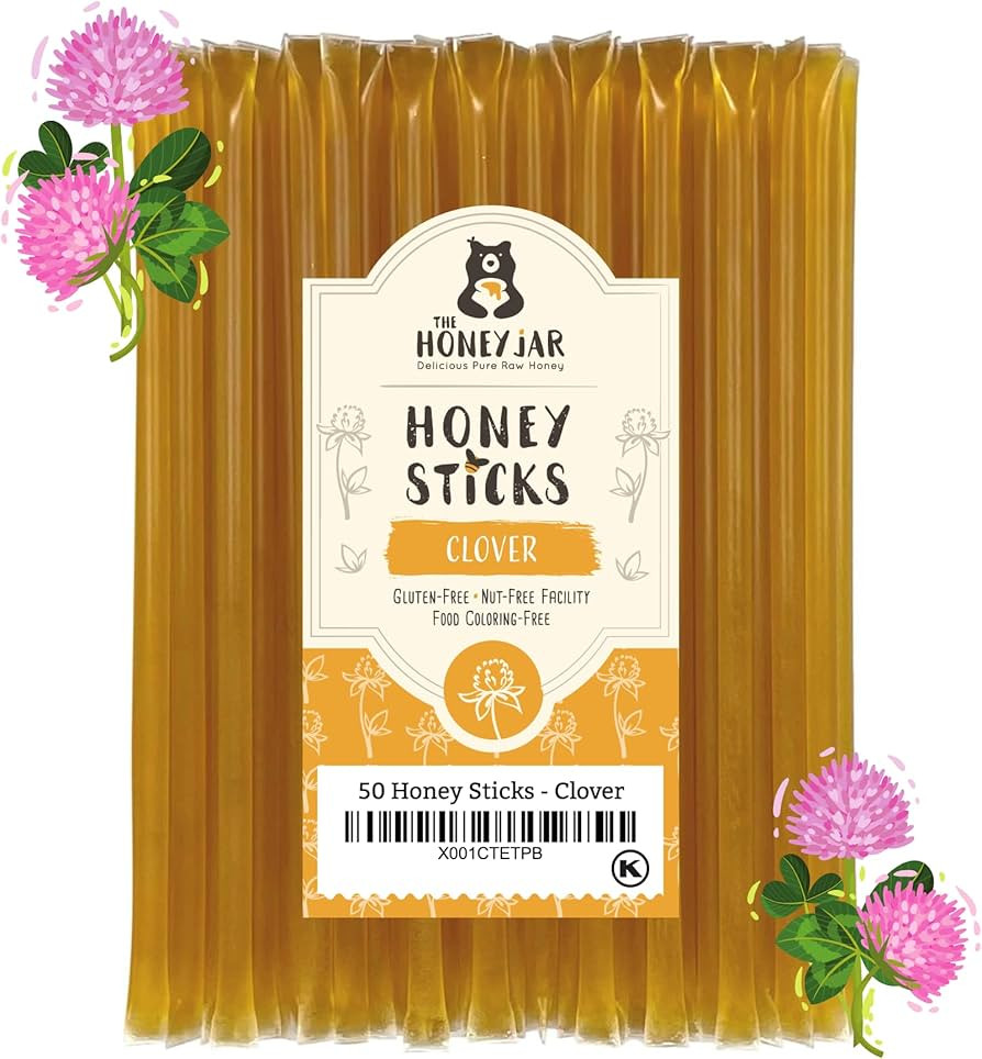 The Honey Jar Plain Honey Sticks - Pure Honey Straws For Tea, Coffee, or a Healthy Treat - One Te... | Amazon (US)
