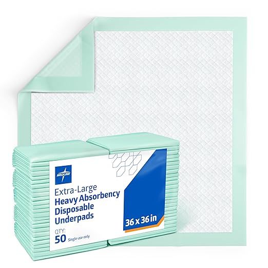 Medline Incontinence Bed Pads 36 x 36 in (50 Count), Large Disposable Underpads with Heavy Absorb... | Amazon (US)