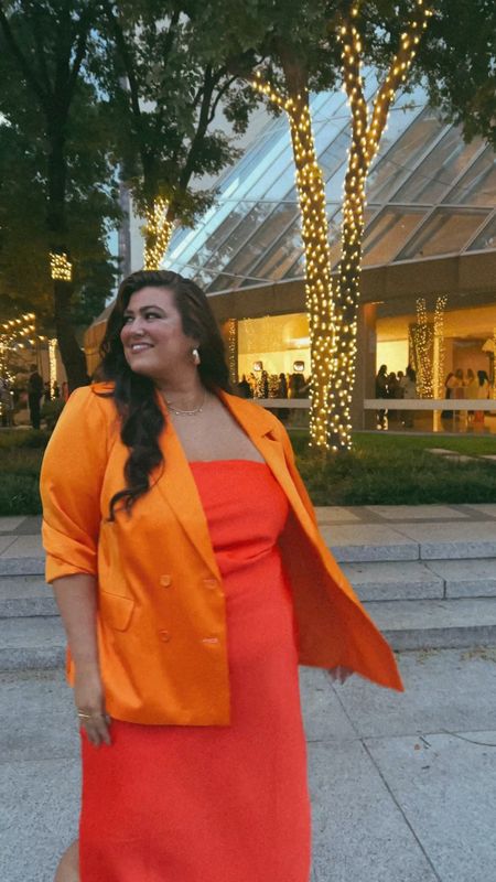 Plus size Satin dress and blazer perfect for a statement making night out 🧡✨

#LTKCon #LTKHoliday #LTKplussize