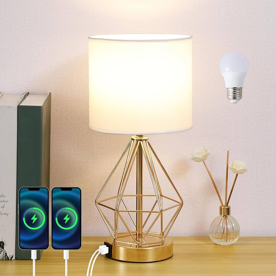 Modern Touch Control Gold Table Lamp,Dimmable Small Bedroom Bedside Nightstand Lamp with USB Char... | Amazon (US)