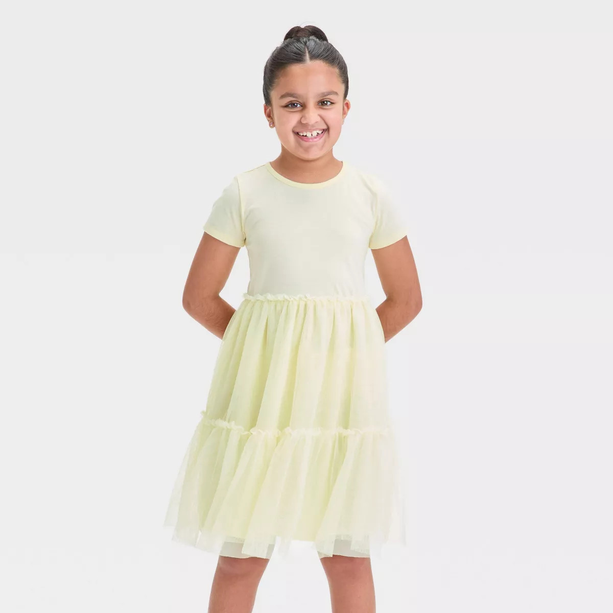 Girls' Short Sleeve Knit Tulle Tiered Dress - Cat & Jack™ | Target