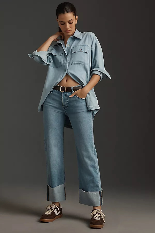 Hudson The Rosie High-Rise Wide-Leg Cuff Jeans | Anthropologie (US)