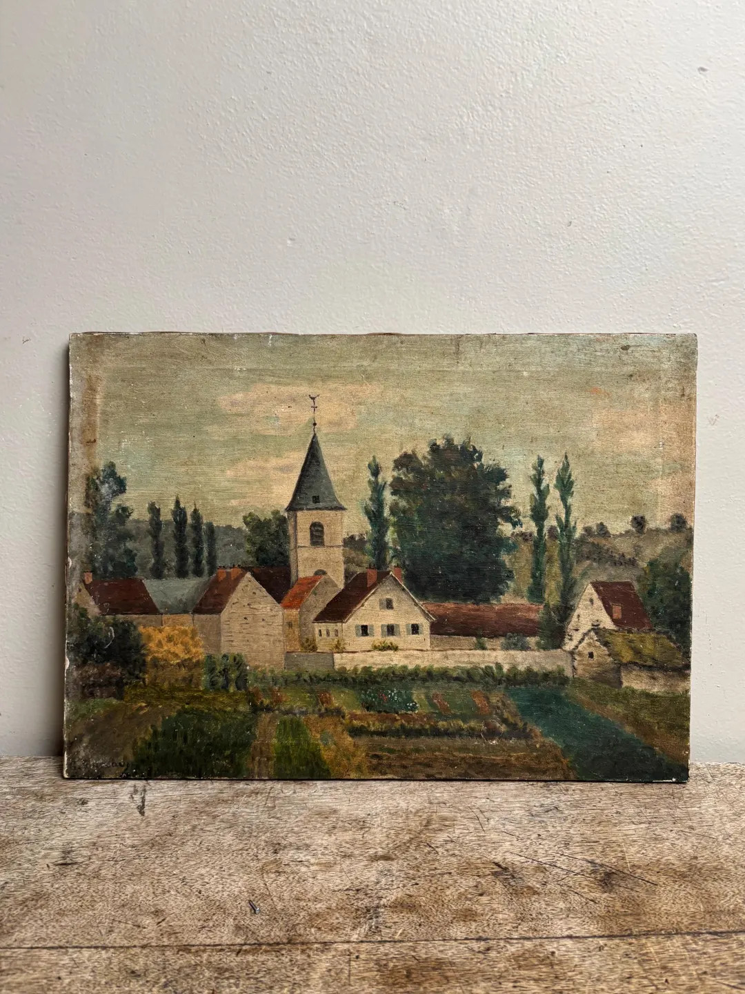 Antique French Naive Village Oil Painting with Garden | Etsy (US)