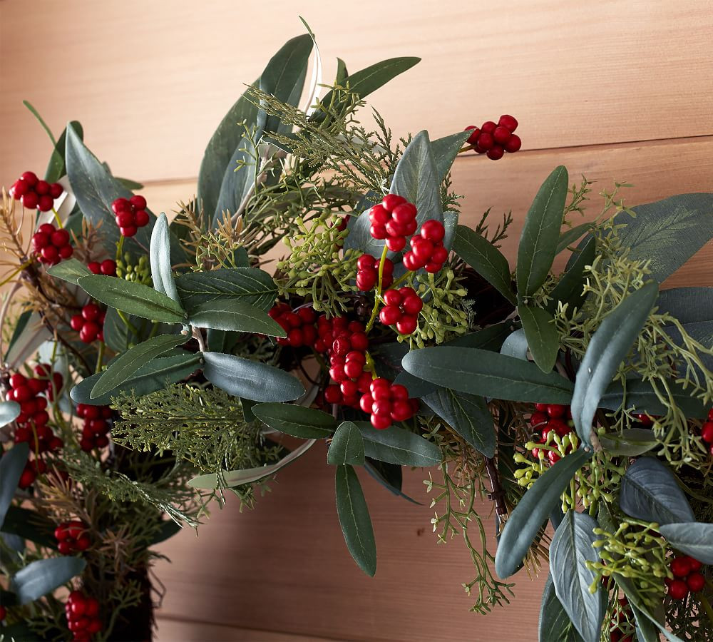 Pre-Lit Faux Eucalyptus and Berry Holiday Wreath &amp; Garland | Pottery Barn (US)
