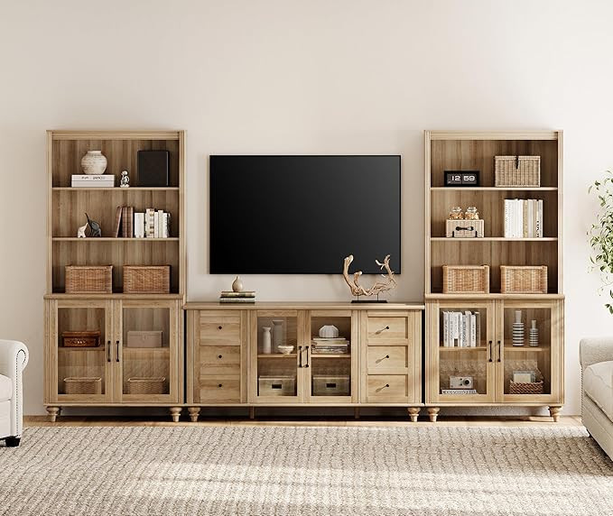 WAMPAT Entertainment Center with Bookshelves for TVs up to 65", Farmhouse Wall Unit TV Stand with... | Amazon (US)