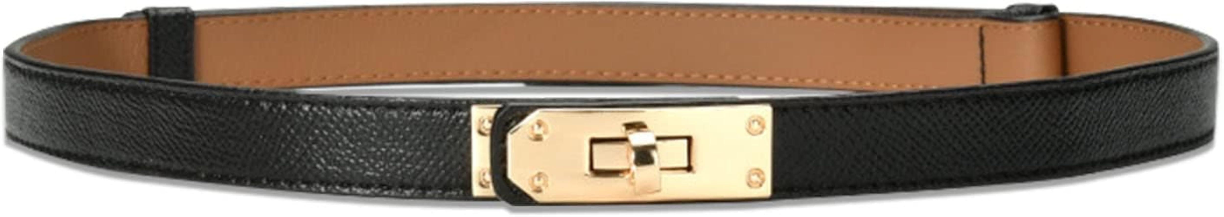 FYHSM Women Skinny Leather Belt Solid Color Alloy Turn Lock Adjustable Fashion Belts Thin Waist B... | Amazon (US)