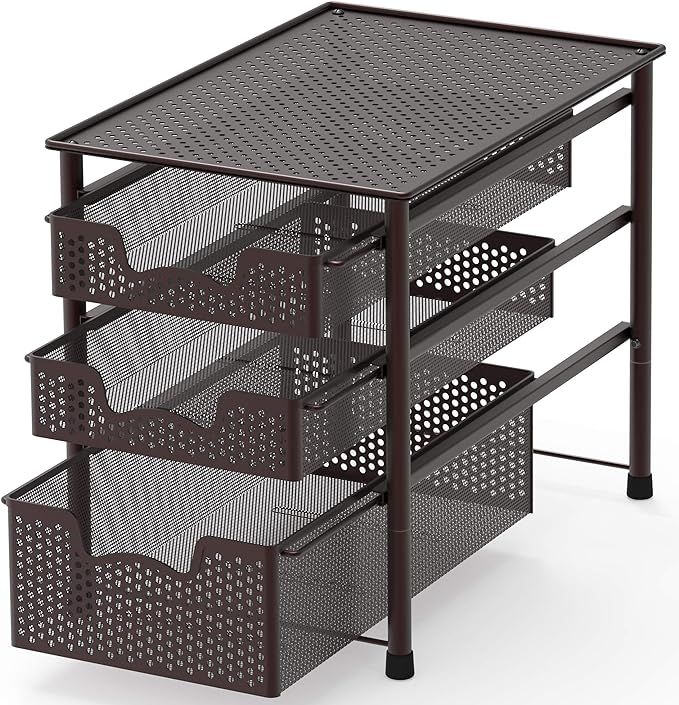 Simple Houseware Stackable 3 Tier Sliding Basket Organizer Drawer, Bronze | Amazon (US)