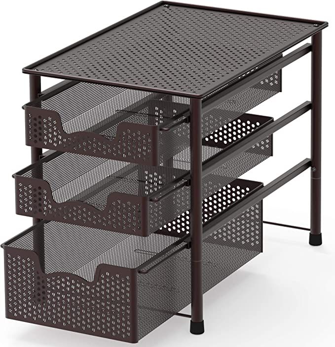 Simple Houseware Stackable 3 Tier Sliding Basket Organizer Drawer, Bronze | Amazon (US)