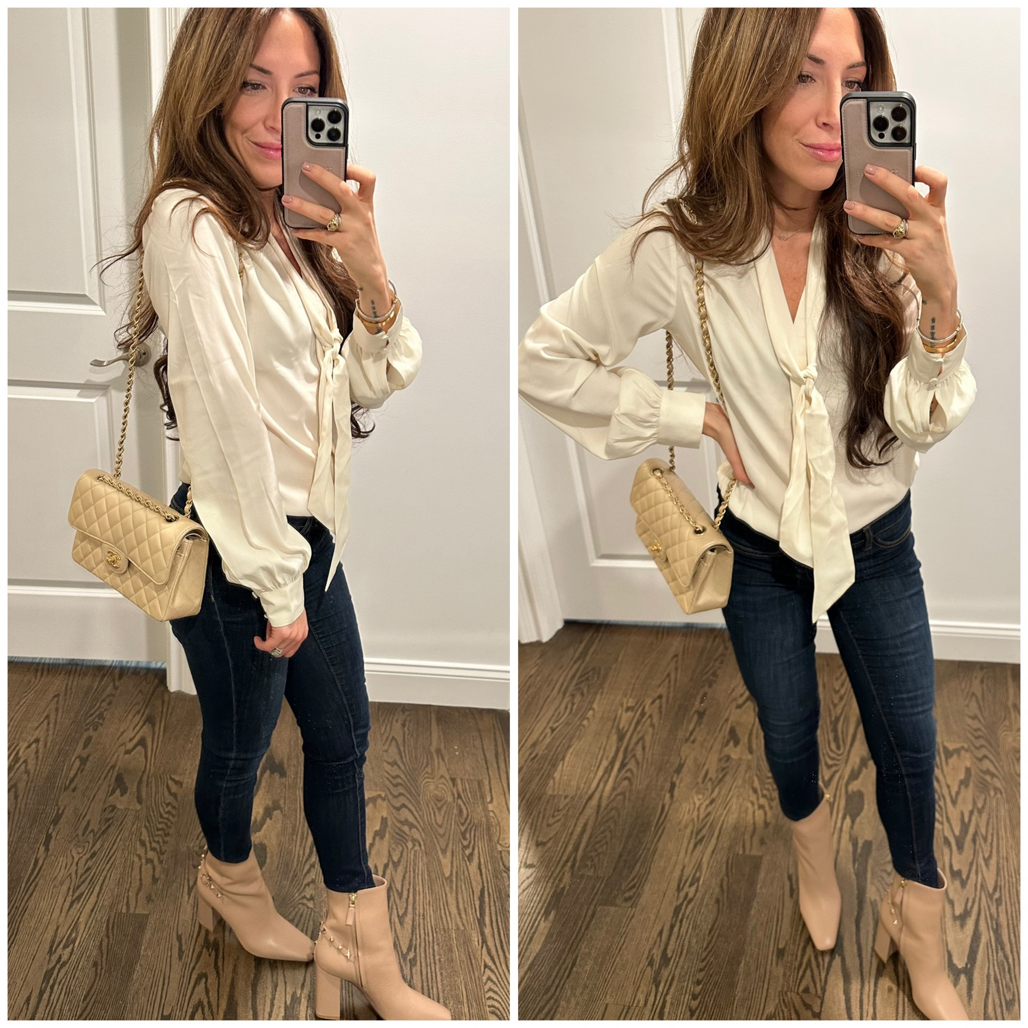 This top is such an easy and classy piece that can be dressed up or down. It’s affordable and comes in various colors.

Also excited to debut one of my newest babies to grace my bag collection, this stunning unicorn of a classic flap. It’s like a pearly beige/ light gold. I’m in love 😫❤️

#LTKitbag #LTKstyletip #LTKFind
