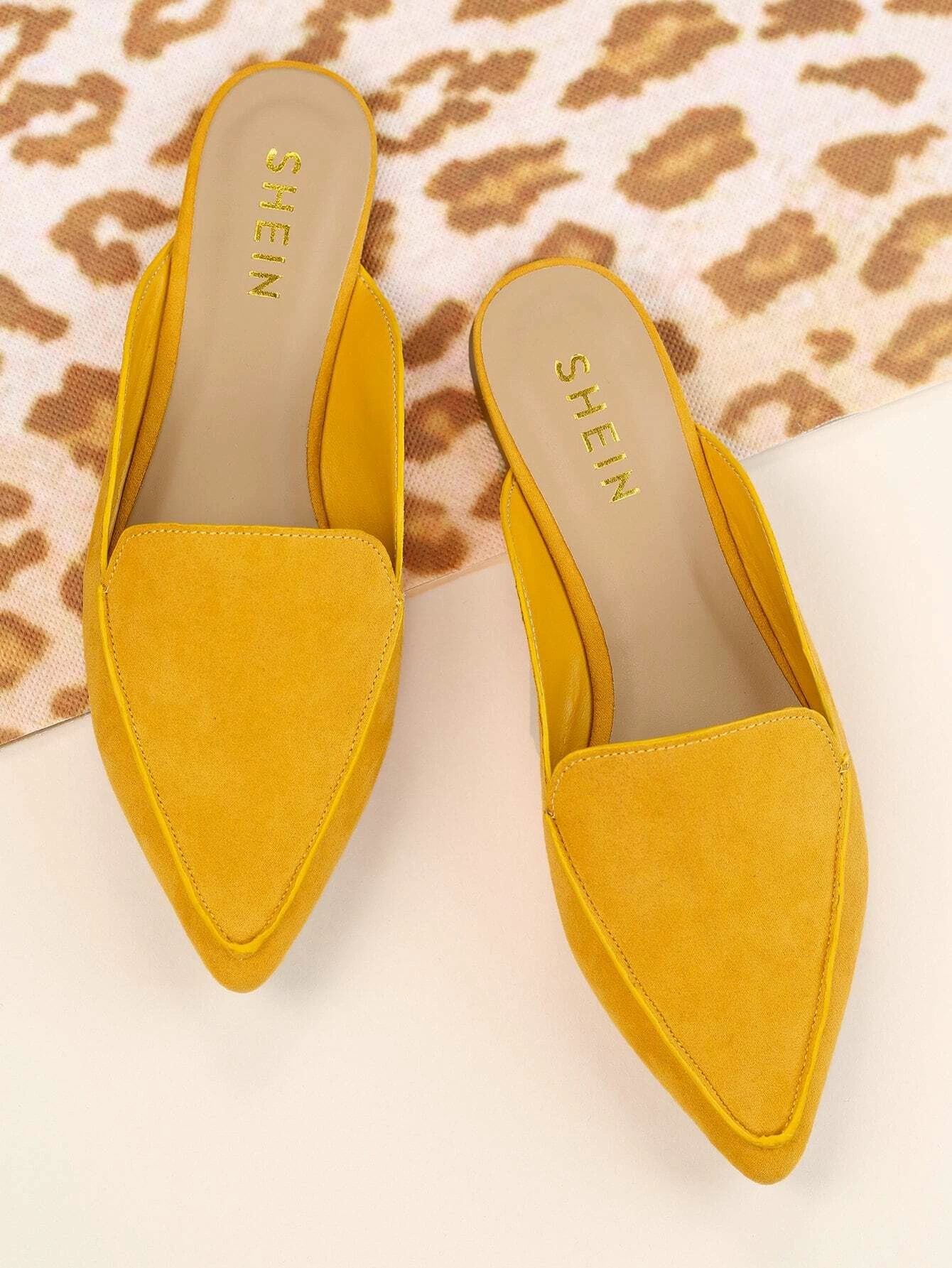 Faux Suede Pointy Toe Loafer Mules | SHEIN