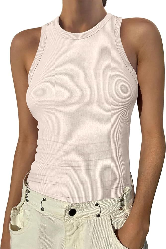 ANRABESS Womens Sleeveless High Neck Tank Tops Summer Casual Basic Slim Fit Ribbed Racerback Top ... | Amazon (US)