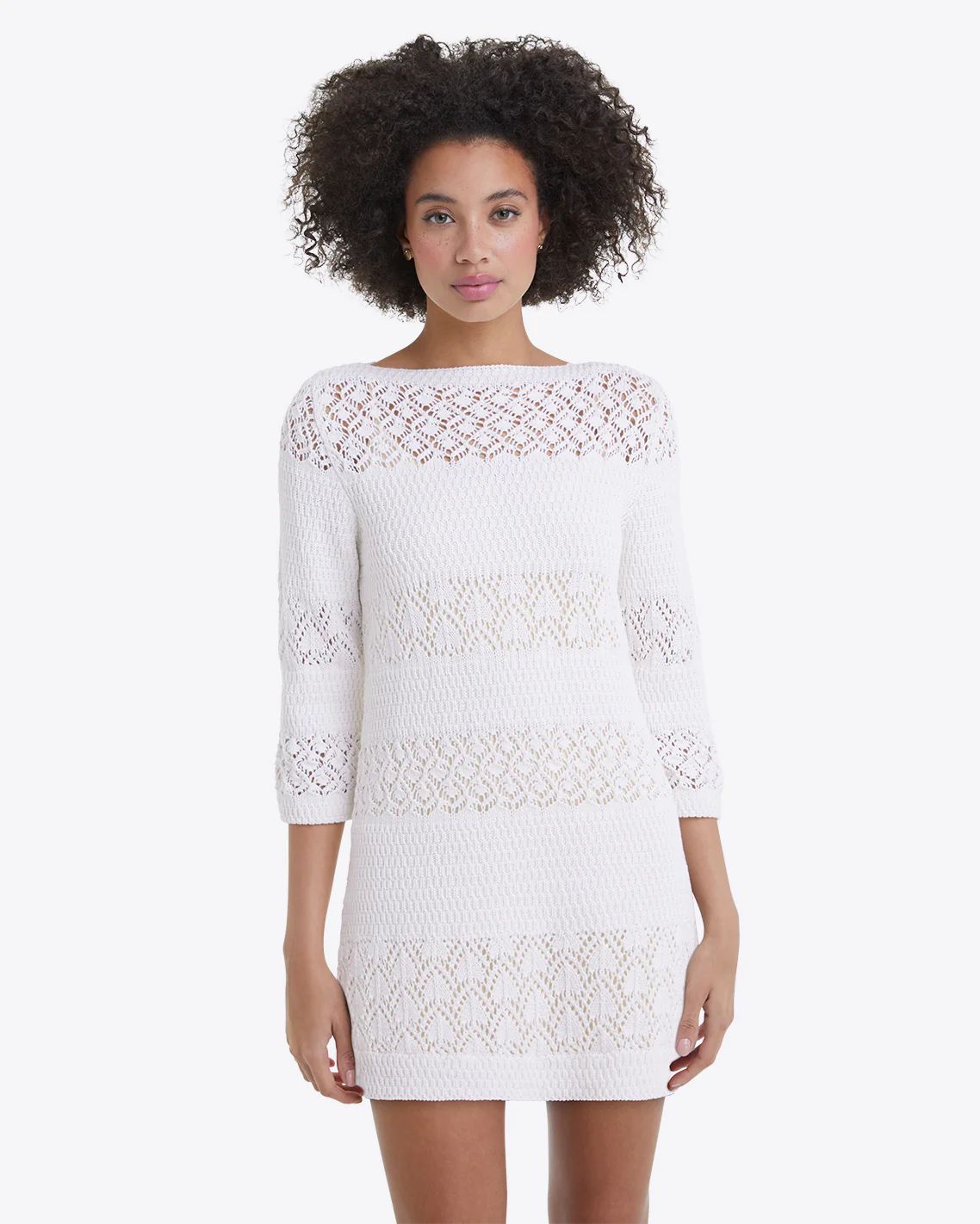 Crochet Long Sleeve Dress in White | Draper James (US)