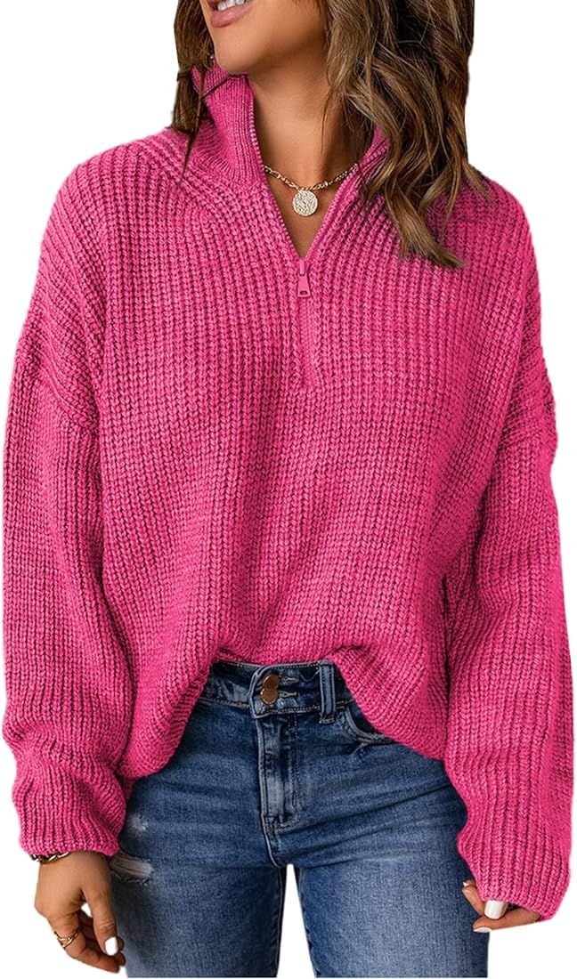 Amazon.com: EVALESS Sweaters for Women Waffle Knit Long Sleeve Quarter Zip Pullover for Women Bus... | Amazon (US)