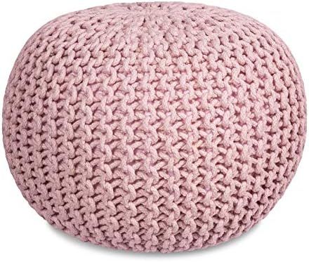 BirdRock Home Round Pouf Foot Stool Ottoman - Knit Bean Bag Floor Chair - Cotton Braided Cord - G... | Amazon (US)