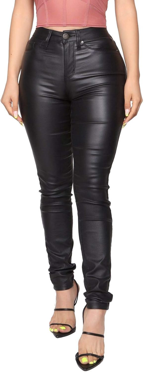 Womens High Waisted Stretch Faux Leather Pants PU Coated Legging Juniors | Amazon (US)