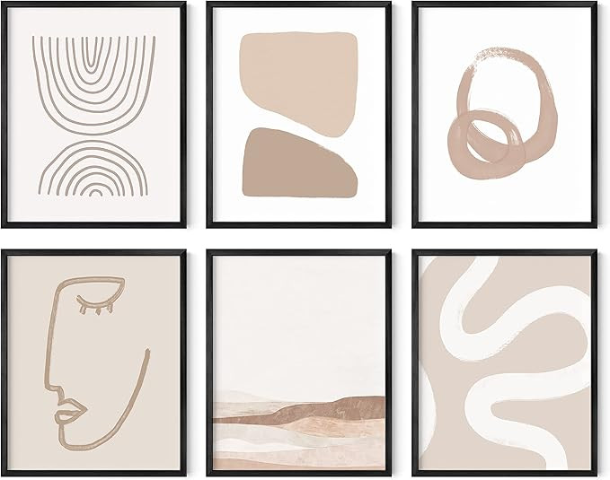 HAUS AND HUES Frameable Beige Boho Art Wall Decor - Set of 6 Neutral Mid Century Modern Wall Art,... | Amazon (US)
